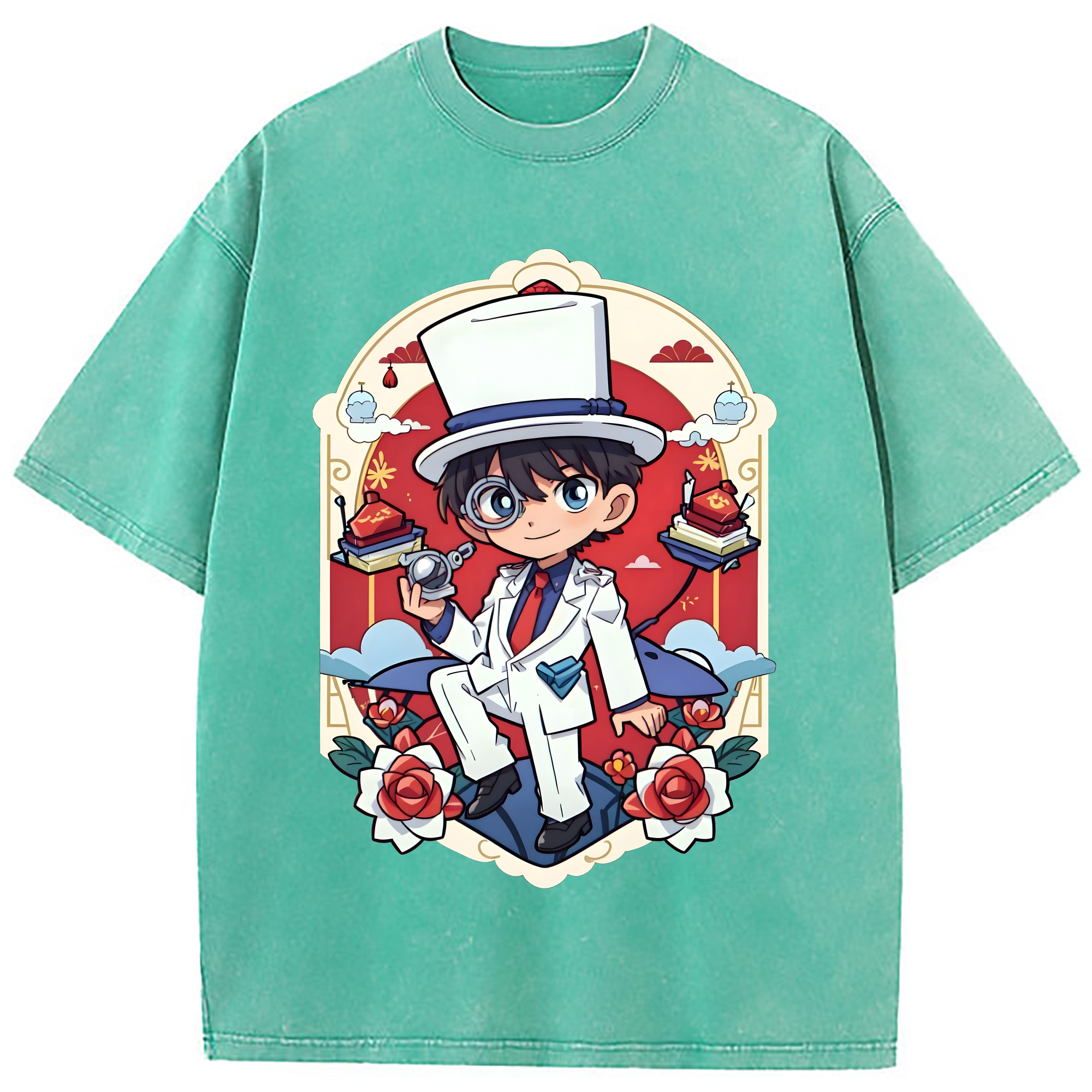 （画像用） 名探偵コナン くろば かいと Detective Conan Kuroba Kaito 綿100% ヴィンテージ風 半袖Tシャツ（フロントプリント）